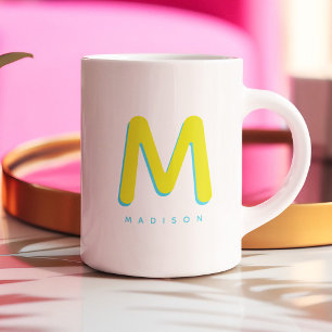 Tasse 2 Couleurs Modern Cute Fun Nom personnalisé 3D Monogramme