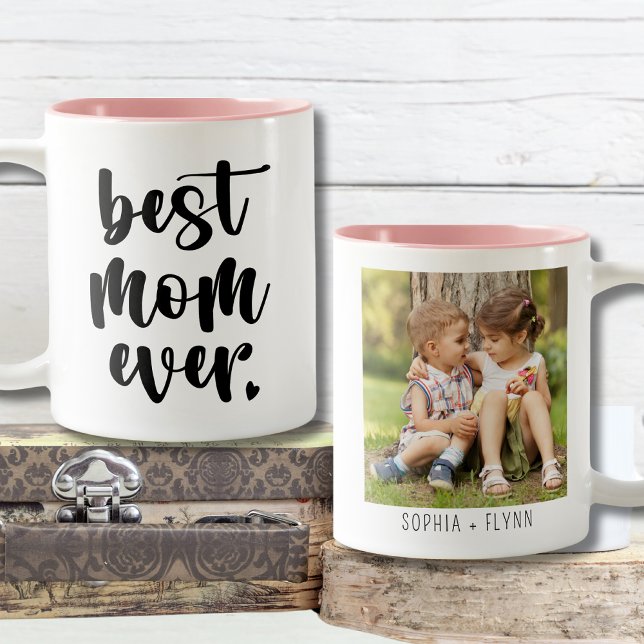 Tasse 2 Couleurs Modern Cute Meilleure Maman Ever Enfants Noms Phot (Créateur téléchargé)