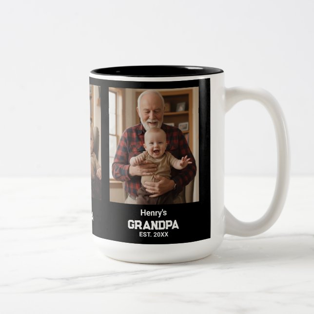 Tasse 2 Couleurs Modern Grandpa Est. Name Year 3 Photo (Droit)