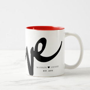Tasse 2 Couleurs Modern manuscrit Script Love Ajouter Votre Nom
