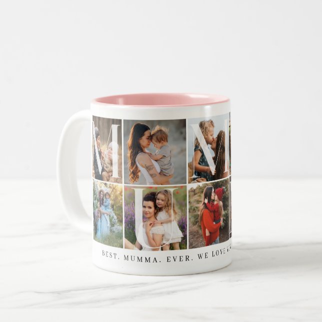 Tasse 2 Couleurs Modern Mumma Collage, 10 Grille photo, Cadeau pour (Devant gauche)