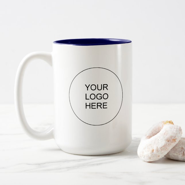 Tasse 2 Couleurs Modern Your Upload Business Logo Navy Blue White (Avec donut)