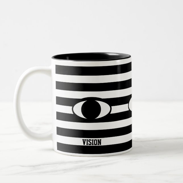 Tasse 2 Couleurs Moderne Abstrait Œil sur Rayures Noir et Blanc (Gauche)