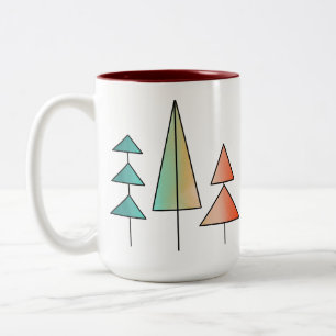 Tasse 2 Couleurs moderne arc-en-ciel arbres roses sarcelle simple m
