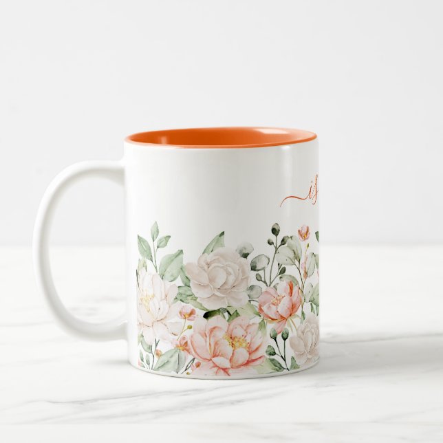 Tasse 2 Couleurs Moderne chic personnalisé aquarelle florale girly (Gauche)
