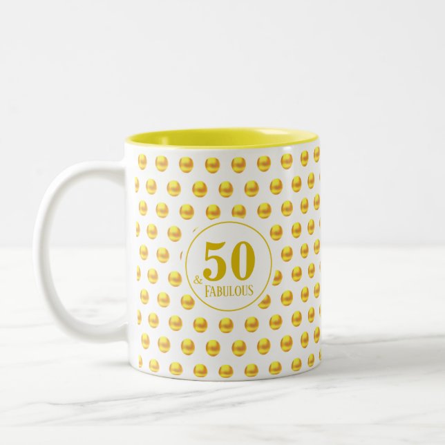 Tasse 2 Couleurs Moderne Cinquante & Fabuleux avec des points dorés (Gauche)