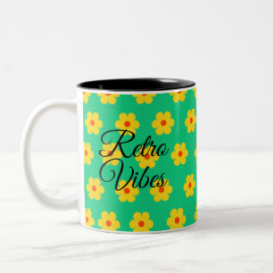 Tasse 2 Couleurs moderne élégant rétro floral monogramme jaune vert