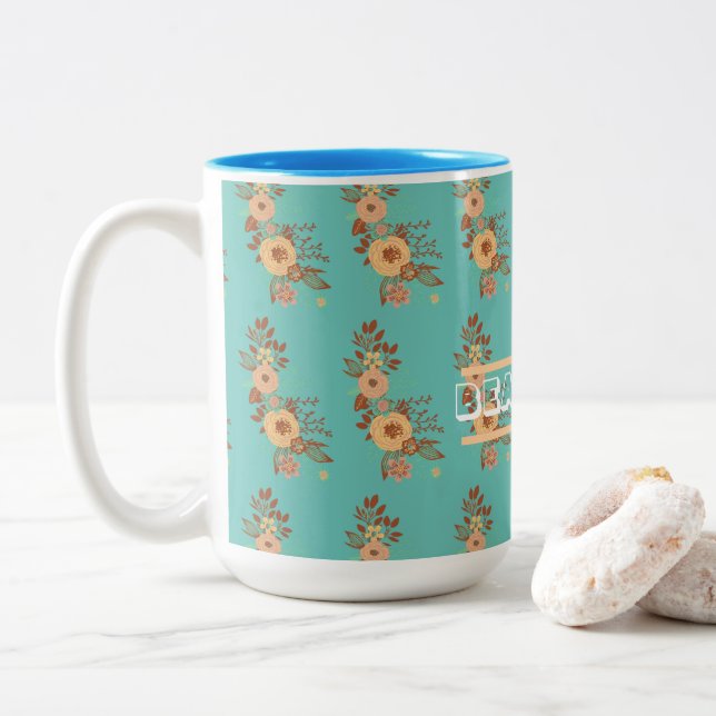 Tasse 2 Couleurs Moderne Floral Boho  (Avec donut)