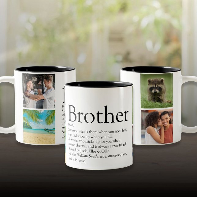 Tasse 2 Couleurs Moderne Fun Cool 4 Photo Best Brother Définition (Modern Fun Cool 4 Photo Best Brother Definition Two-Tone Coffee Mug)