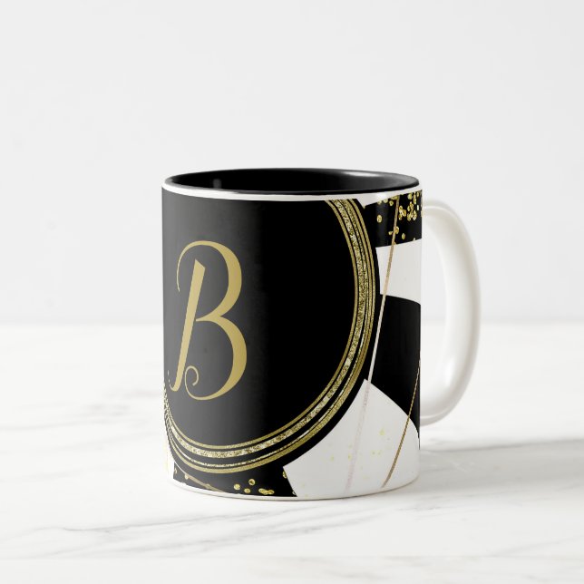 Tasse 2 Couleurs Moderne Glam Deco Noir Blanc Or Féminin Unique (Devant droit)