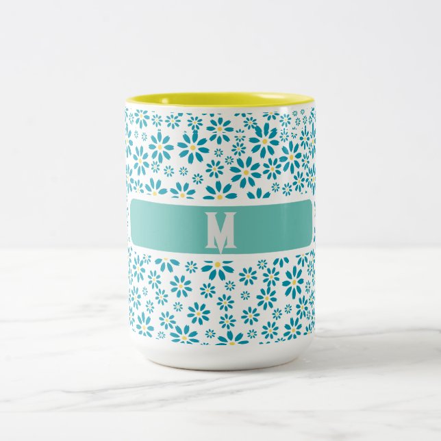 Tasse 2 Couleurs Moderne Initiale de Fleur de Marguerite Contempora (Centre)