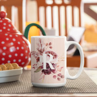 Moderne Pastel Rose & Flore Rouge Avec Initiale