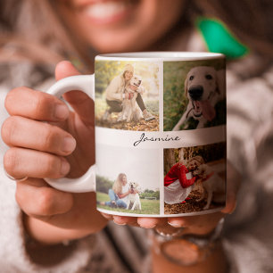 Tasse 2 Couleurs Moderne Personnalisé 10 Photos Collage Chien Blanc