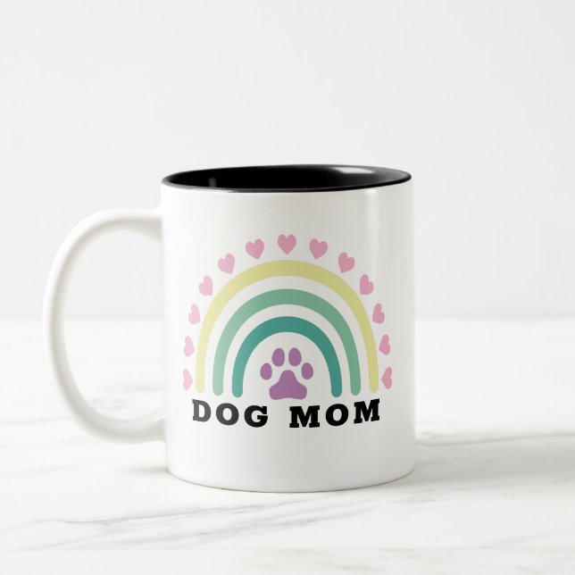 Tasse 2 Couleurs Moderne Rainbow Chien Maman Monogramme (Gauche)