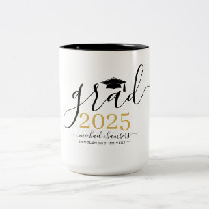 Tasse 2 Couleurs Moderne Script Gold Black Graduation personnalisée