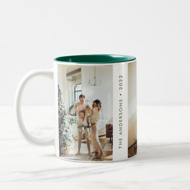Tasse 2 Couleurs Moderne Simple Photo de famille Nouveau An Vert (Gauche)