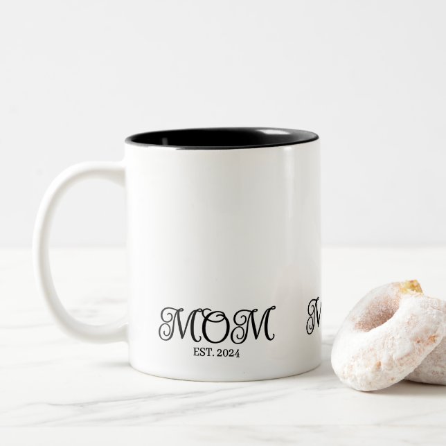 Tasse 2 Couleurs Mom Established Modern Minimal Black Script (Avec donut)