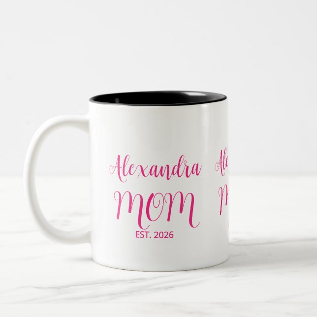 Tasse 2 Couleurs Mom Established Pink Script Name  Two-Tone Coffee (Gauche)