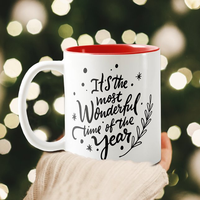 Tasse 2 Couleurs Moment merveilleux Noël Noir Script Vacances (Most Wonderful Time Christmas Black Script Holiday Two-Tone Coffee Mug)