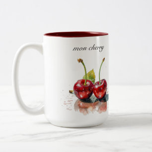 Tasse 2 Couleurs Mon Cerry, deux cerises aquarelle personnalisable