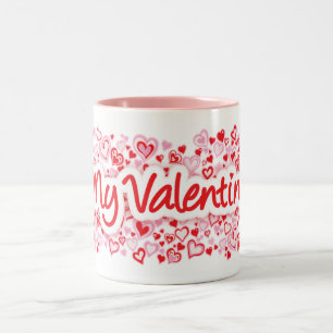 Tasse 2 Couleurs Mon texte Valentine beaucoup de coeurs rouge rose