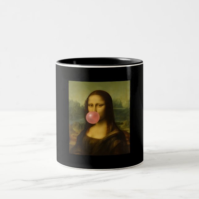Tasse 2 Couleurs Mona Lisa soufflant de bulle rose (Centre)