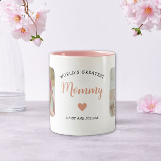 Tasse 2 Couleurs Monde la plus grande maman 2 Photo Elegant Script
