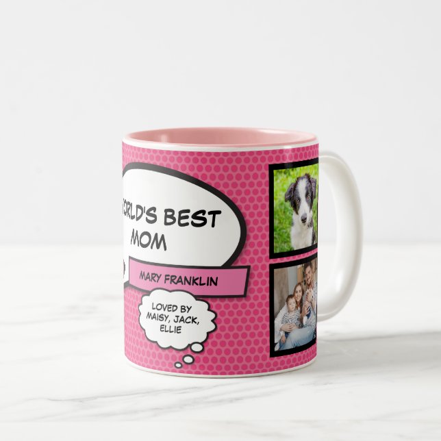 Tasse 2 Couleurs Monde Meilleur Collage Photo Maman Fun Girly Pink (Devant droit)