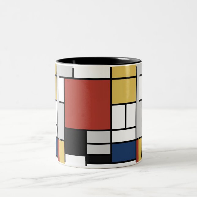 Tasse 2 Couleurs Mondrian Peinture Rouge Plane Jaune Noir Gris Bleu (Centre)