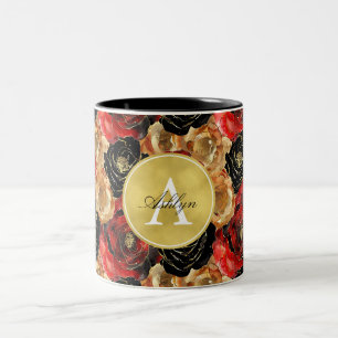 Tasse 2 Couleurs Monogramme Abstrait rouge or