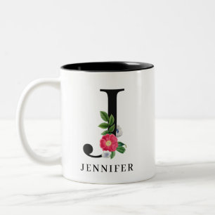 Tasse 2 Couleurs Monogramme Alphabet Floral Personnalisé J