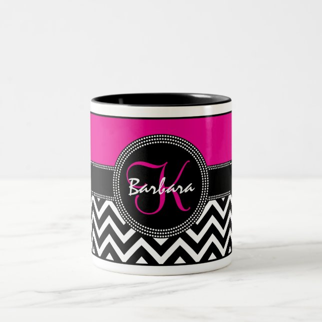 Tasse 2 Couleurs Monogramme Barbara K de Chevron de roses indien (Centre)