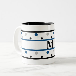 Tasse 2 Couleurs Monogramme bleu argent noir Pois