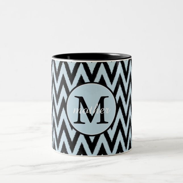 Tasse 2 Couleurs Monogramme bleu noir Chevron (Centre)