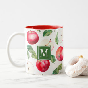Tasse 2 Couleurs Monogramme botanique des pommes rouges