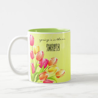 Tasse 2 Couleurs Monogramme Bouquet Tulipes Aquarelles