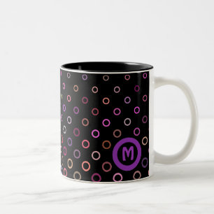 Tasse 2 Couleurs Monogramme Cercles Colorés sur Fond Noir