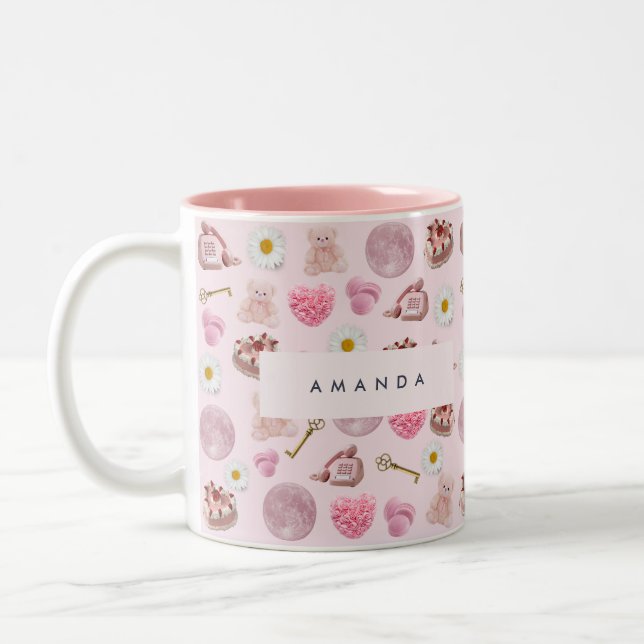 Tasse 2 Couleurs Monogramme Coquette personnalisée Lune rose Femini (Gauche)