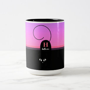 Tasse 2 Couleurs Monogramme de chat noir du coucher de soleil d'Hal