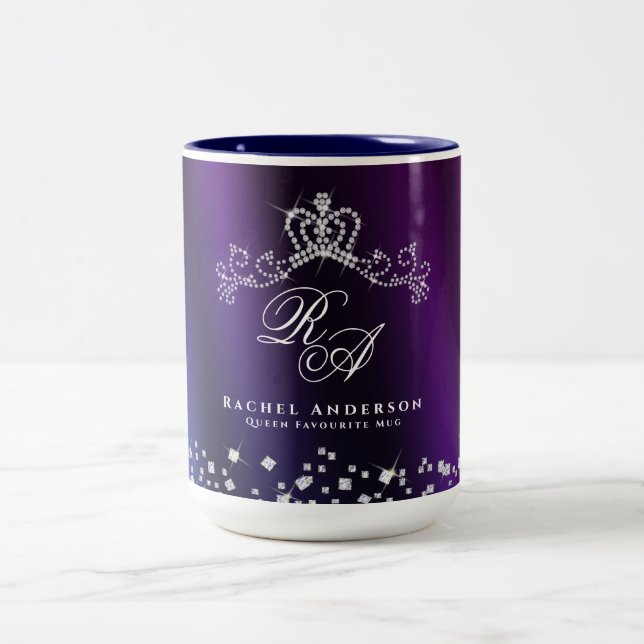 Tasse 2 Couleurs Monogramme de couronne brillant bleu pourpre (Centre)