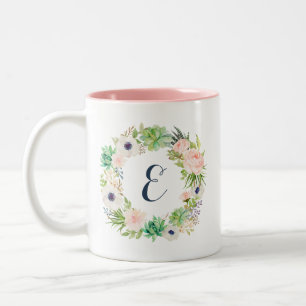 Tasse 2 Couleurs Monogramme de couronne de cactus de succulents de