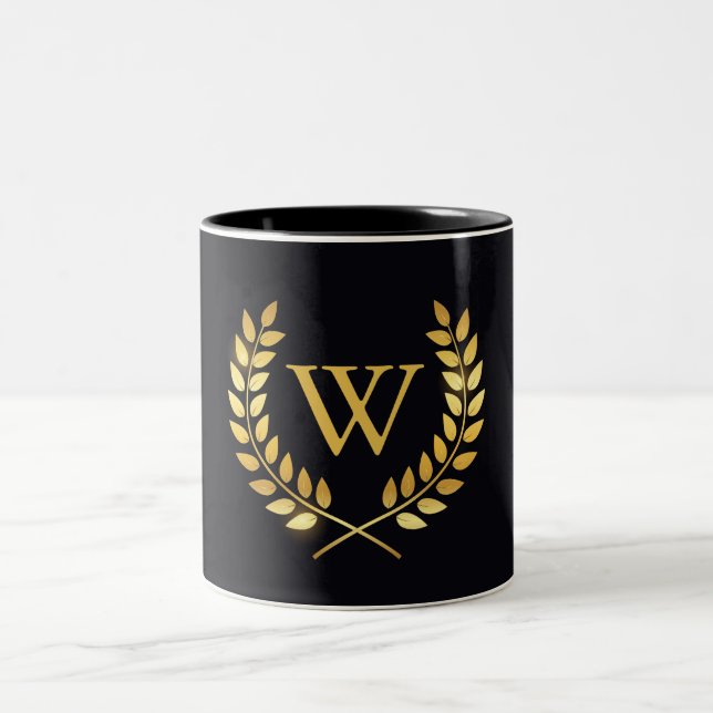 Tasse 2 Couleurs Monogramme de couronne d'or Laurel (Centre)
