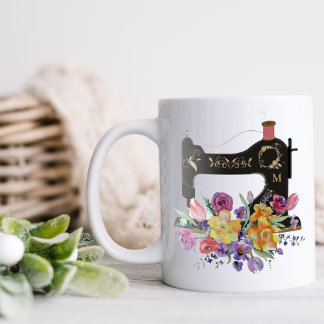 Tasse 2 Couleurs Monogramme de la machine à coudre Vintage florale