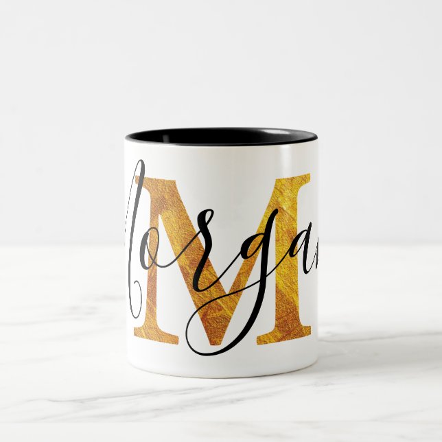 Tasse 2 Couleurs Monogramme de l'or "M" avec le nom personnalisé (Centre)
