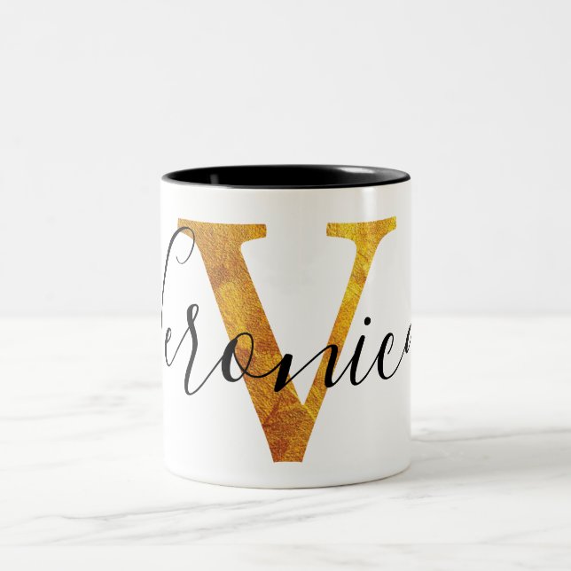 Tasse 2 Couleurs Monogramme de l'or "V" avec le nom personnalisé (Centre)