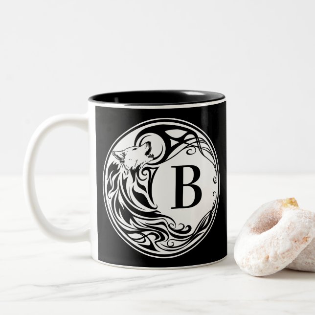 Tasse 2 Couleurs Monogramme de loup tribal (Avec donut)