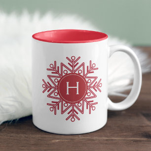 Tasse 2 Couleurs Monogramme de neige rouge de vacances
