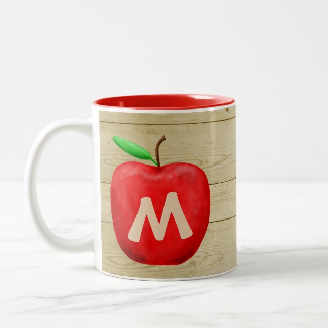 Tasse 2 Couleurs Monogramme de pomme rouge (Gauche)