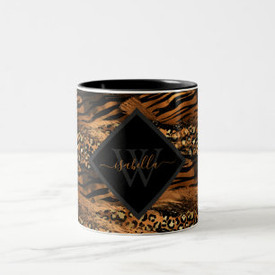 Tasse 2 Couleurs Monogramme de script pailleté cuivre moderne fémin