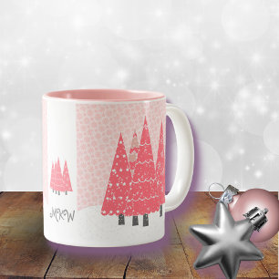 Tasse 2 Couleurs Monogramme des arbres de Noël roses modernes